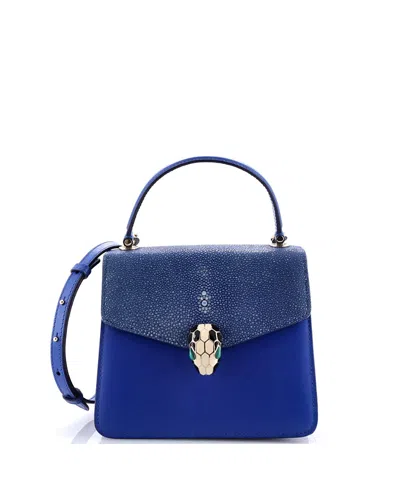 Pre-owned Bvlgari  Bvlgari Small Serpenti Forever Top Handle Bag Leather And Stingray In Blue