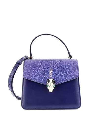 Pre-owned Pre-owned Bvlgari  Bvlgari Small Serpenti Forever Top Handle Bag Leather And Stingray In Blue