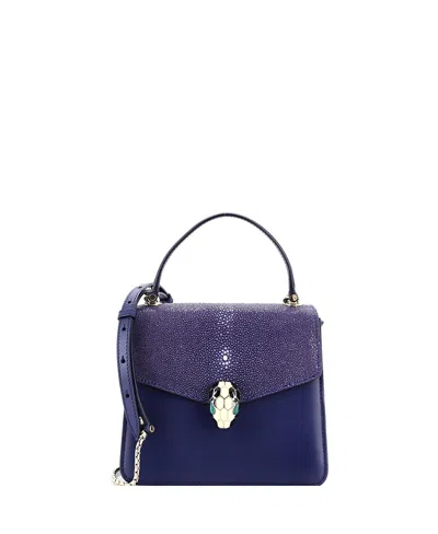 Pre-owned Pre-owned Bvlgari  Bvlgari Small Serpenti Forever Top Handle Bag Leather And Stingray In Blue