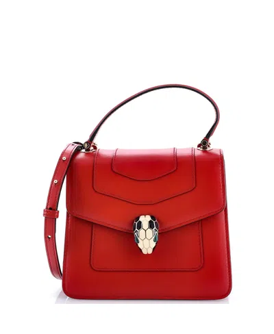 Pre-owned Pre-owned Bvlgari  Bvlgari Small Serpenti Forever Top Handle Bag Leather In Red