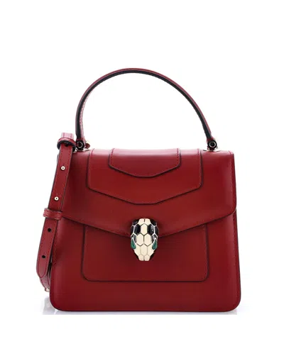 Pre-owned Pre-owned Bvlgari  Bvlgari Small Serpenti Forever Top Handle Bag Leather In Red