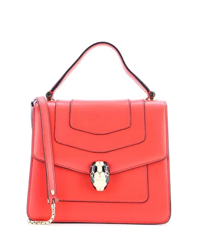 Pre-owned Pre-owned Bvlgari  Bvlgari Small Serpenti Forever Top Handle Bag Leather In Red