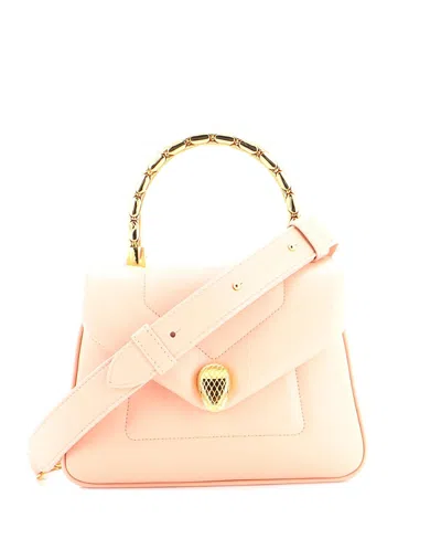 Pre-owned Pre-owned Bvlgari  Bvlgari Small Serpenti Reverse Top Handle Bag Leather In Pink