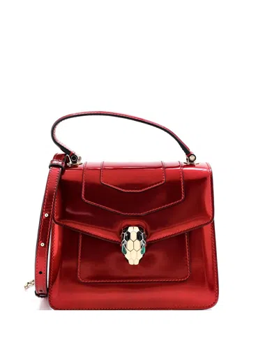 Pre-owned Pre-owned Bvlgari  Bvlgari Small Serpenti Top Handle Bag Patent In Red