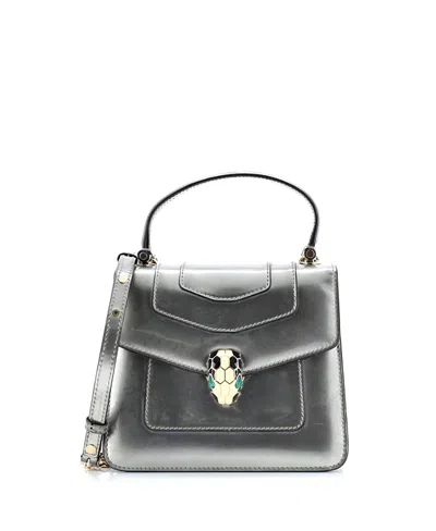 Pre-owned Pre-owned Bvlgari  Bvlgari Small Serpenti Top Handle Bag Patent In Silver