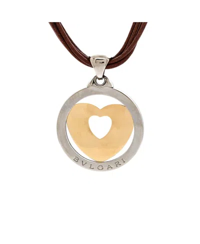 Pre-owned Pre-owned Bvlgari  Bvlgari Tondo Heart Necklace Stainless Steel With 18k Gold And Cord In K Gold/stainless Steel
