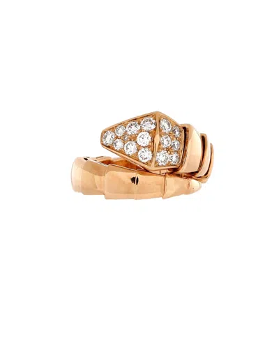 Pre-owned Pre-owned Bvlgari  Bvlgari Wide Serpenti Viper One-coil Ring 18k Rose Gold With Diamonds