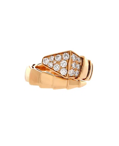 Pre-owned Pre-owned Bvlgari  Bvlgari Wide Serpenti Viper One-coil Ring 18k Rose Gold With Diamonds In Pink