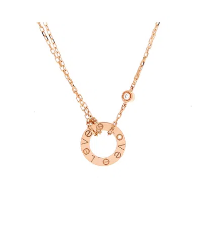 Pre-owned Pre-owned Cartier  Cartier 2 Diamonds Love Pendant Necklace 18k Rose Gold And Diamonds 16.25" In Pink
