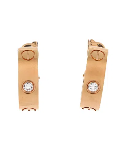 Pre-owned Pre-owned Cartier  Cartier 5.5mm Love 2 Diamond Hoop Earrings 18k Rose Gold With Diamonds In Pink