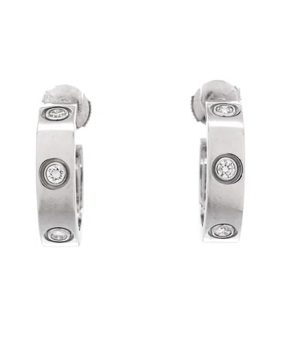 Pre-owned Pre-owned Cartier  Cartier 5.5mm Love 6 Diamonds Hoop Earrings 18k White Gold With Diamonds