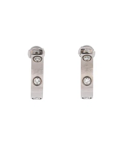 Pre-owned Pre-owned Cartier  Cartier 5.5mm Love 6 Diamonds Hoop Earrings 18k White Gold With Diamonds