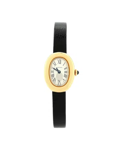 Pre-owned Pre-owned Cartier  Cartier Baignoire Quartz Watch In Gold And Leather 18mm In White