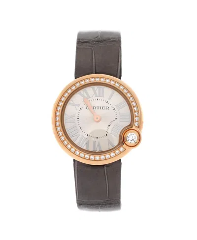 Pre-owned Pre-owned Cartier  Cartier Ballon Blanc De Cartier Quartz Watch In Rose Gold With Diamond Bezel And Alligator
