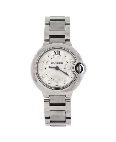 Pre-owned Pre-owned Cartier  Cartier Ballon Bleu De Cartier Quartz Watch In Stainless Steel With Diamond Markers 28mm In Brown