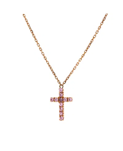 Pre-owned Pre-owned Cartier  Cartier Cross Pendant Necklace 18k Rose Gold With Pink Sapphires