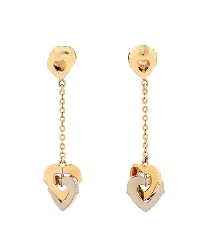 Pre-owned Pre-owned Cartier  Cartier Double Heart Drop Earrings 18k Rose Gold With 18k White Gold In K Rose Gold/k White Gold