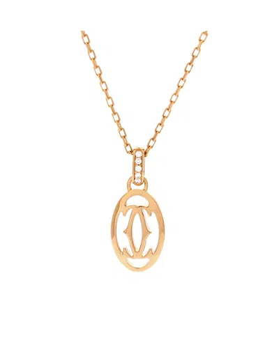 Pre-owned Pre-owned Cartier  Cartier Logo Double C Pendant Necklace 18k Rose Gold With Diamonds, 15 - 16.25"