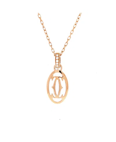 Pre-owned Pre-owned Cartier  Cartier Logo Double C Pendant Necklace 18k Rose Gold With Diamonds, 15 - 16.25"