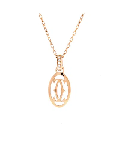 Pre-owned Pre-owned Cartier  Cartier Logo Double C Pendant Necklace 18k Rose Gold With Diamonds In Pink