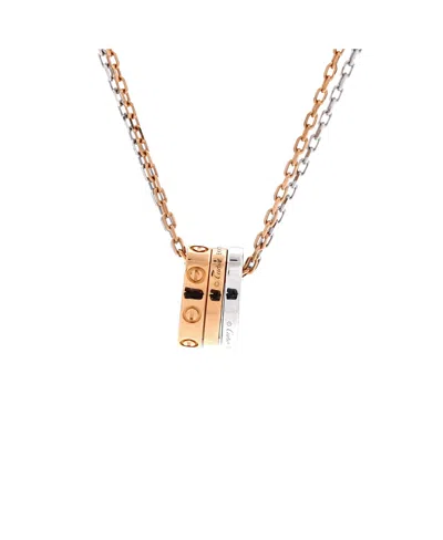 Pre-owned Pre-owned Cartier  Cartier Love 3 Ring Pendant Necklace 18k Rose Gold And 18k White Gold With 6 Diamonds, 14.