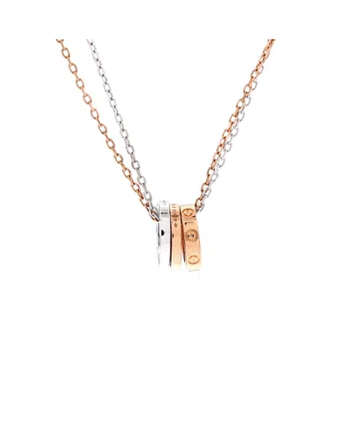 Pre-owned Pre-owned Cartier  Cartier Love 3 Ring Pendant Necklace 18k Rose Gold And 18k White Gold With 6 Diamonds, 16" In Multi