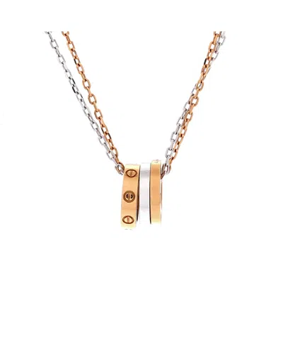 Pre-owned Pre-owned Cartier  Cartier Love 3 Ring Pendant Necklace 18k Rose Gold And 18k White Gold With 6 Diamonds, 16" In Multi