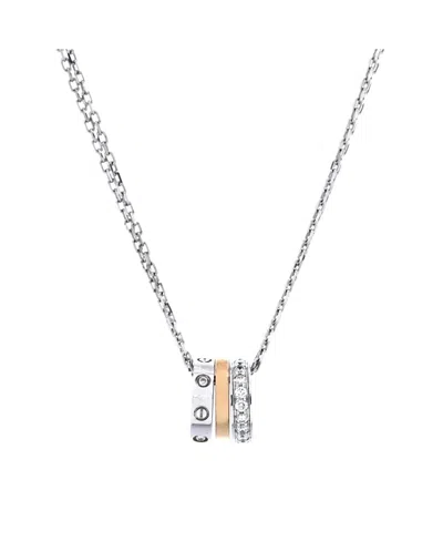 Pre-owned Pre-owned Cartier  Cartier Love 3 Ring Pendant Necklace 18k Rose Gold And 18k White Gold With Diamonds, 14.75 In Multi