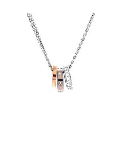 Pre-owned Pre-owned Cartier  Cartier Love 3 Ring Pendant Necklace 18k Rose Gold And 18k White Gold With Diamonds, 16" In Multi