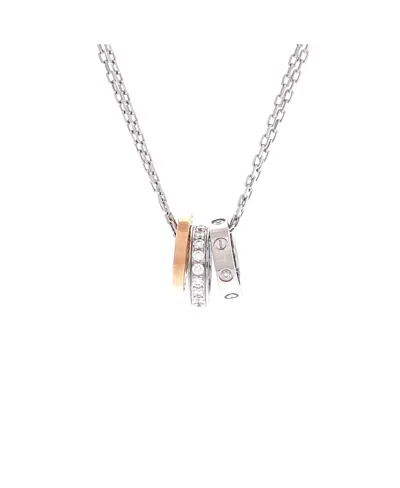 Pre-owned Pre-owned Cartier  Cartier Love 3 Ring Pendant Necklace 18k Rose Gold And 18k White Gold With Diamonds, 17.5" In Multi
