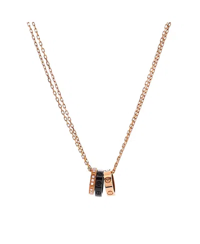 Pre-owned Pre-owned Cartier  Cartier Love 3 Ring Pendant Necklace 18k Rose Gold And Ceramic With Diamonds, 14.75 - 16" In Pink