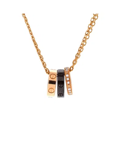 Pre-owned Pre-owned Cartier  Cartier Love 3 Ring Pendant Necklace 18k Rose Gold And Ceramic With Diamonds, 14.75 - 16" In Pink