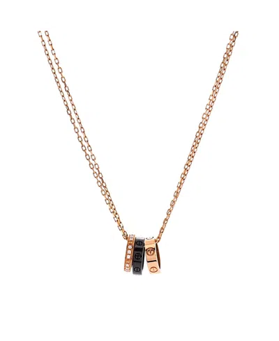 Pre-owned Pre-owned Cartier  Cartier Love 3 Ring Pendant Necklace 18k Rose Gold And Ceramic With Diamonds, 15 - 16.25 In Pink