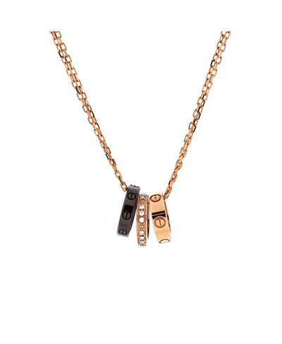 Pre-owned Pre-owned Cartier  Cartier Love 3 Ring Pendant Necklace 18k Rose Gold And Ceramic With Diamonds, 15 - 16.25" In Pink