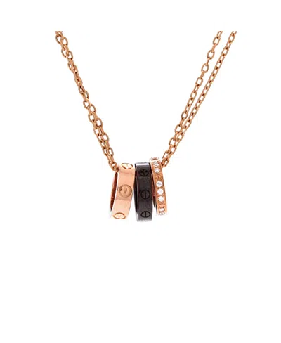 Pre-owned Pre-owned Cartier  Cartier Love 3 Ring Pendant Necklace 18k Rose Gold And Ceramic With Diamonds, 16" In Pink