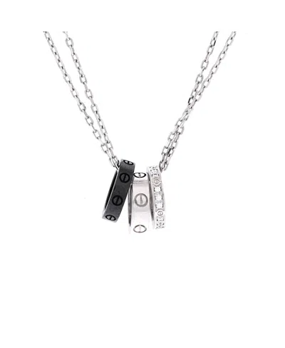 Pre-owned Pre-owned Cartier  Cartier Love 3 Ring Pendant Necklace 18k White Gold And Ceramic With Diamonds 17"