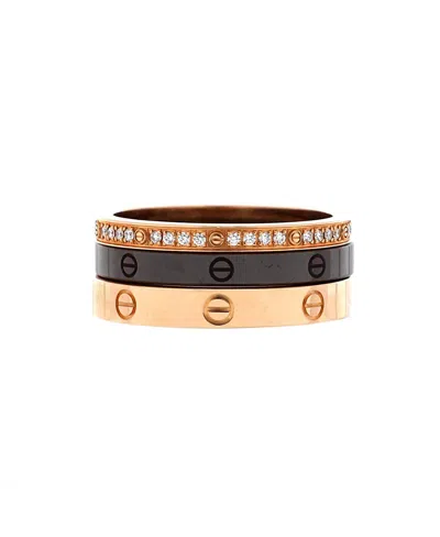 Pre-owned Pre-owned Cartier  Cartier Love Band 3 Ring Set 18k Rose Gold, Diamonds And Ceramic
