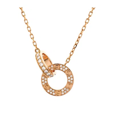 Pre-owned Pre-owned Cartier  Cartier Love Interlocking Pave Necklace 18k Rose Gold And Diamonds, 14.75 - 16" In Pink