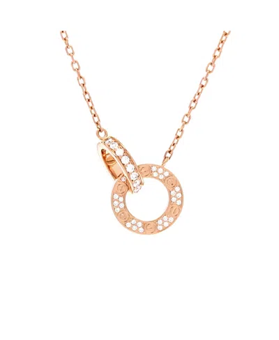 Pre-owned Pre-owned Cartier  Cartier Love Interlocking Pave Necklace 18k Rose Gold And Diamonds 16" In Pink