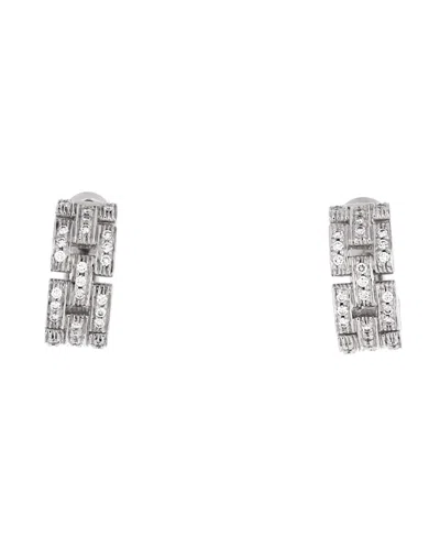 Pre-owned Pre-owned Cartier  Cartier Maillon Panthere 3 Row Hoop Earrings 18k White Gold With Pave Diamonds