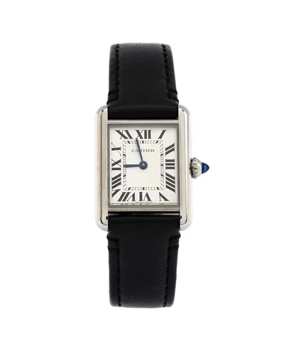 Pre-owned Pre-owned Cartier  Cartier Must De Cartier Solarbeat Tank Quartz Watch In Stainless Steel And Leather 22mm