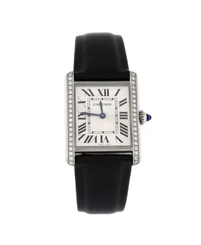 Pre-owned Pre-owned Cartier  Cartier Must De Cartier Tank Quartz Watch In Stainless Steel And Satin With Diamond Bezel 