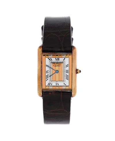Pre-owned Pre-owned Cartier  Cartier Must De Cartier Tank Quartz Watch In Vermeil Plated Sterling Silver And Alligator 