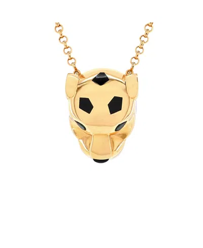 Pre-owned Pre-owned Cartier  Cartier Panthere De Cartier Head Pendant Necklace 18k Gold With Onyx And Tsavorite