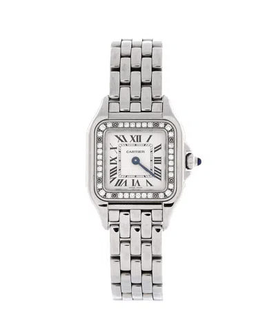 Pre-owned Pre-owned Cartier  Cartier Panthere De Cartier Quartz Watch In White Gold With Diamond Bezel 22mm In Brown
