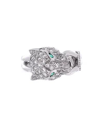 Pre-owned Pre-owned Cartier  Cartier Panthere De Cartier Ring 18k White Gold And Diamonds With Emeralds And Onyx