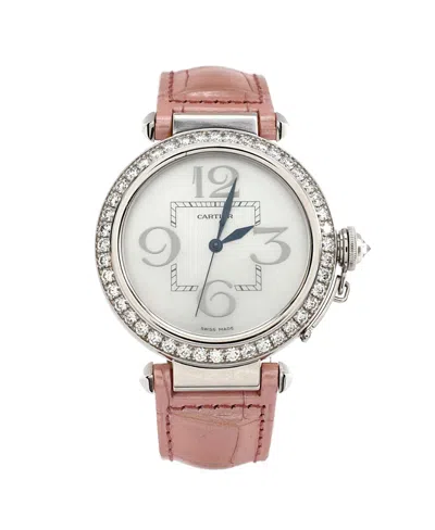 Pre-owned Pre-owned Cartier  Cartier Pasha De Cartier Automatic Watch In White Gold And Alligator With Diamond Bezel An
