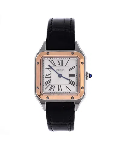 Pre-owned Pre-owned Cartier  Cartier Santos Dumont Quartz Watch In Stainless Steel With Rose Gold And Alligator 27mm In Silver