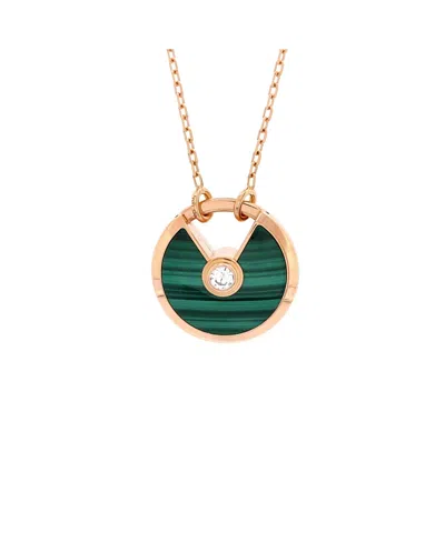 Pre-owned Pre-owned Cartier  Cartier Small Amulette De Cartier Pendant Necklace 18k Rose Gold With Malachite And Diamon