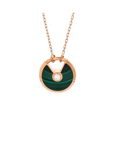 Pre-owned Pre-owned Cartier  Cartier Small Amulette De Cartier Pendant Necklace 18k Rose Gold With Malachite And Diamon